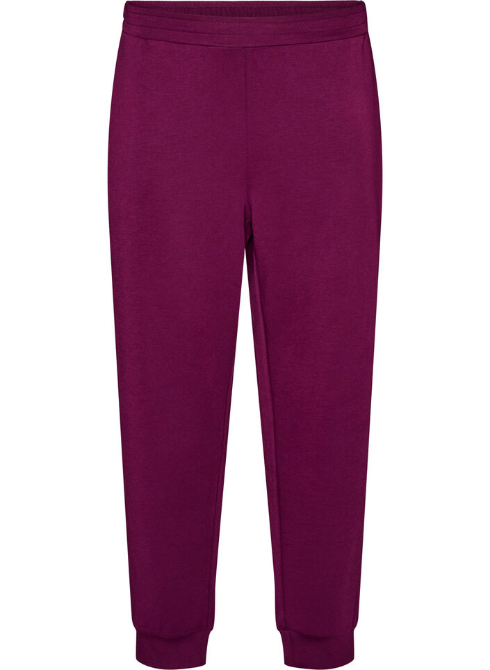 Jerseyhousut korkealla vy&ouml;t&auml;r&ouml;ll&auml; ja taskuilla, Violetti, Packshot image number 0