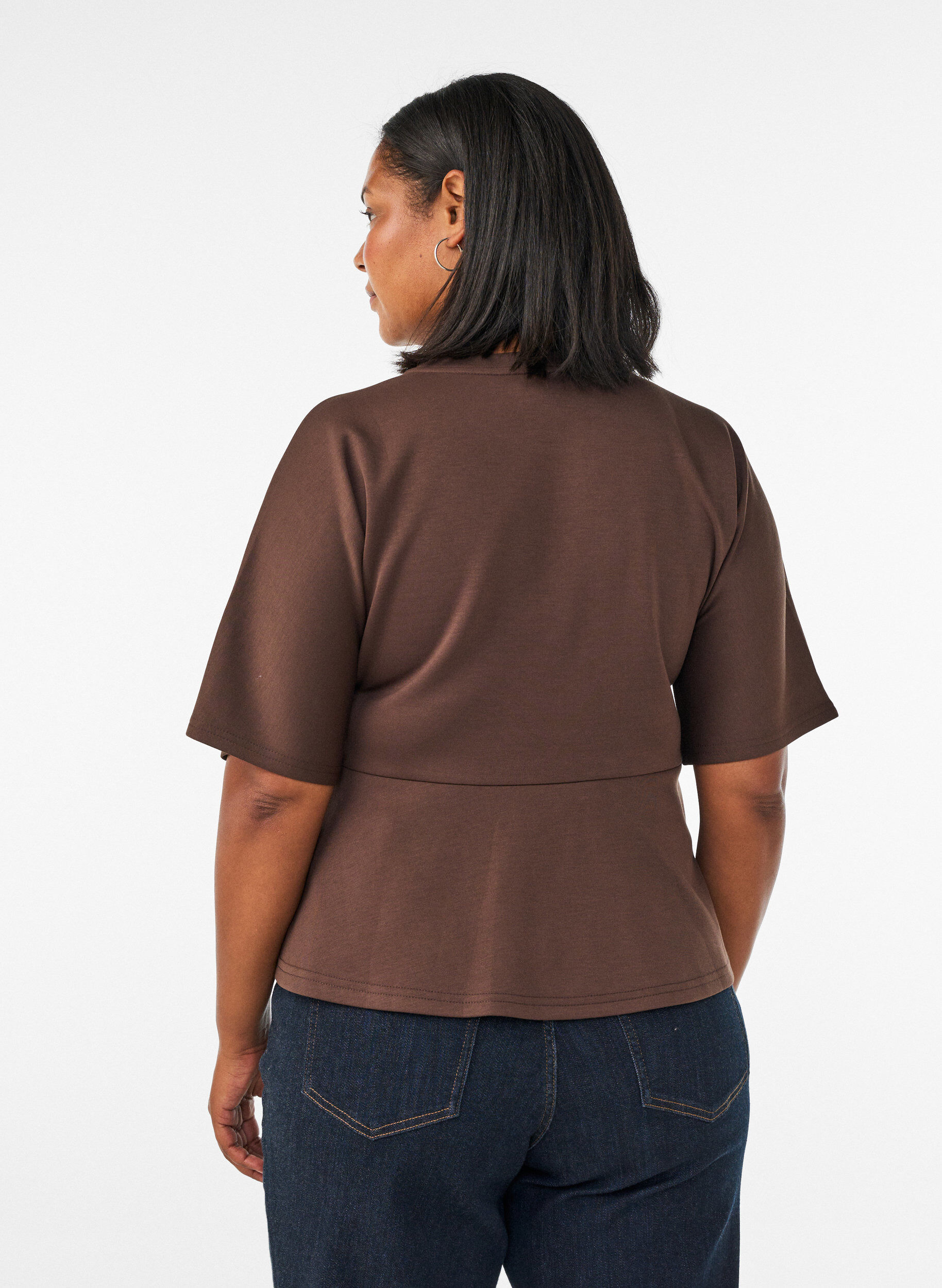 ZizziPeplum-pusero kyyn&auml;rpituisilla hihoilla, Ruskea, Model image number 2