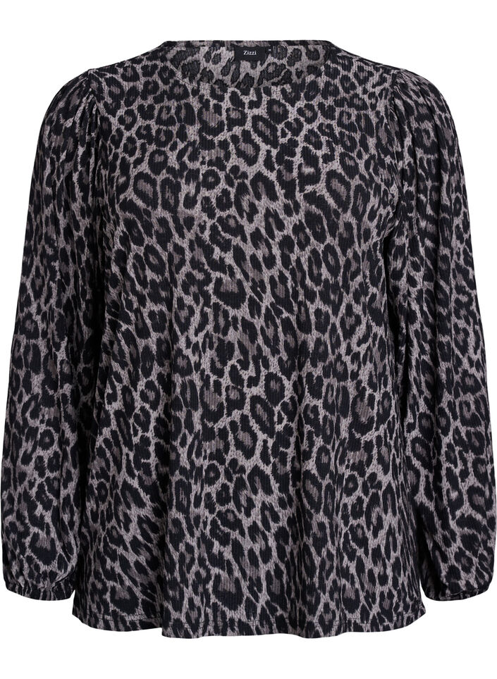 Pusero pitk&auml;ll&auml; hihalla ja leopardikuosilla, Harmaa, Packshot image number 0
