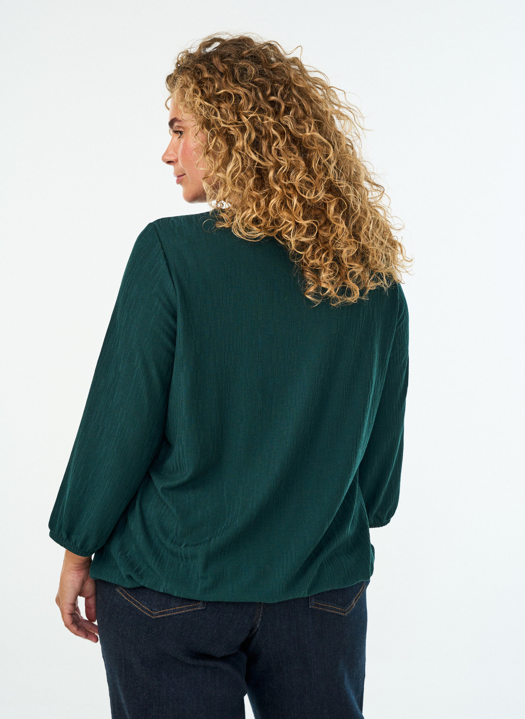 ZizziPusero tekstuurilla ja 3/4-hihoilla, Vihre&auml;, Model image number 2