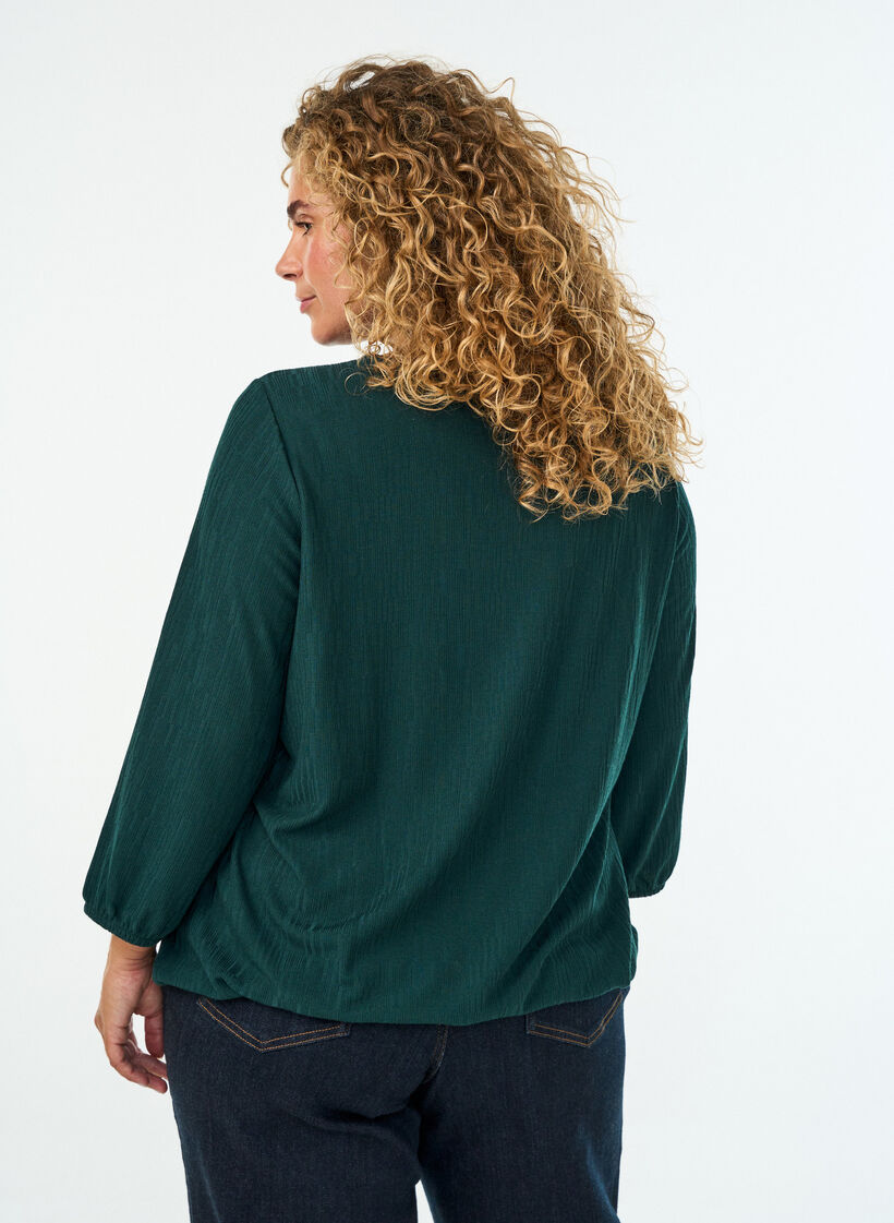 Pusero tekstuurilla ja 3/4-hihoilla, Vihre&auml;, Model image number 2