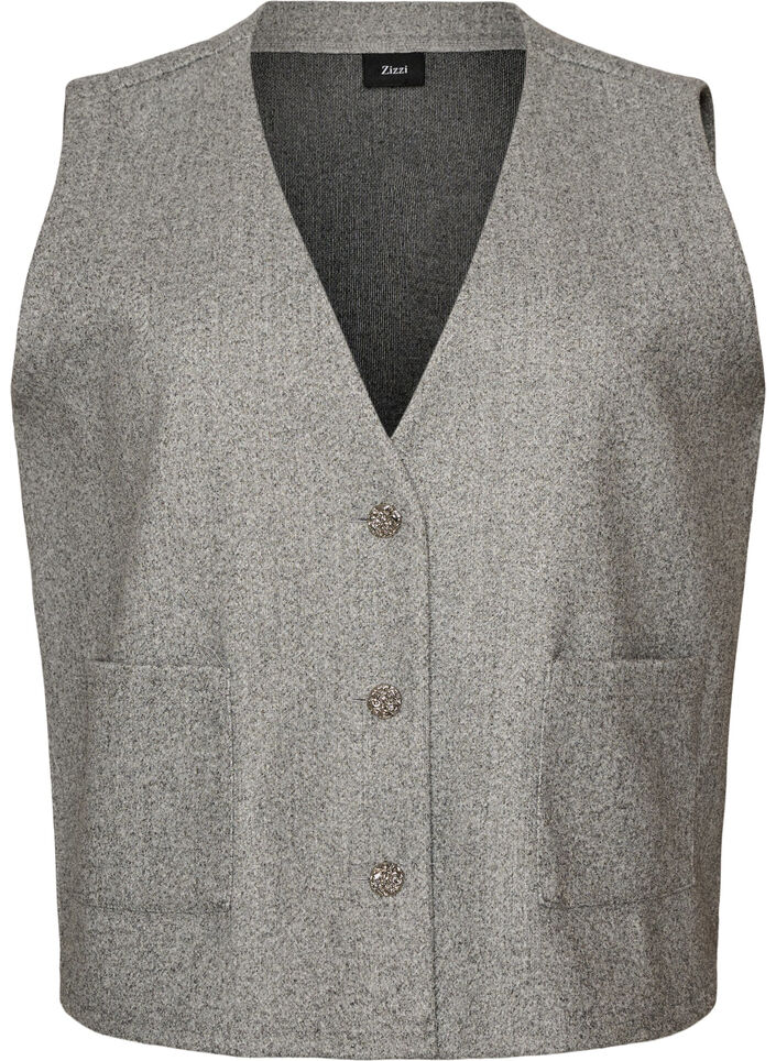 V-kauluksinen liivi napeilla, Harmaa, Packshot image number 0