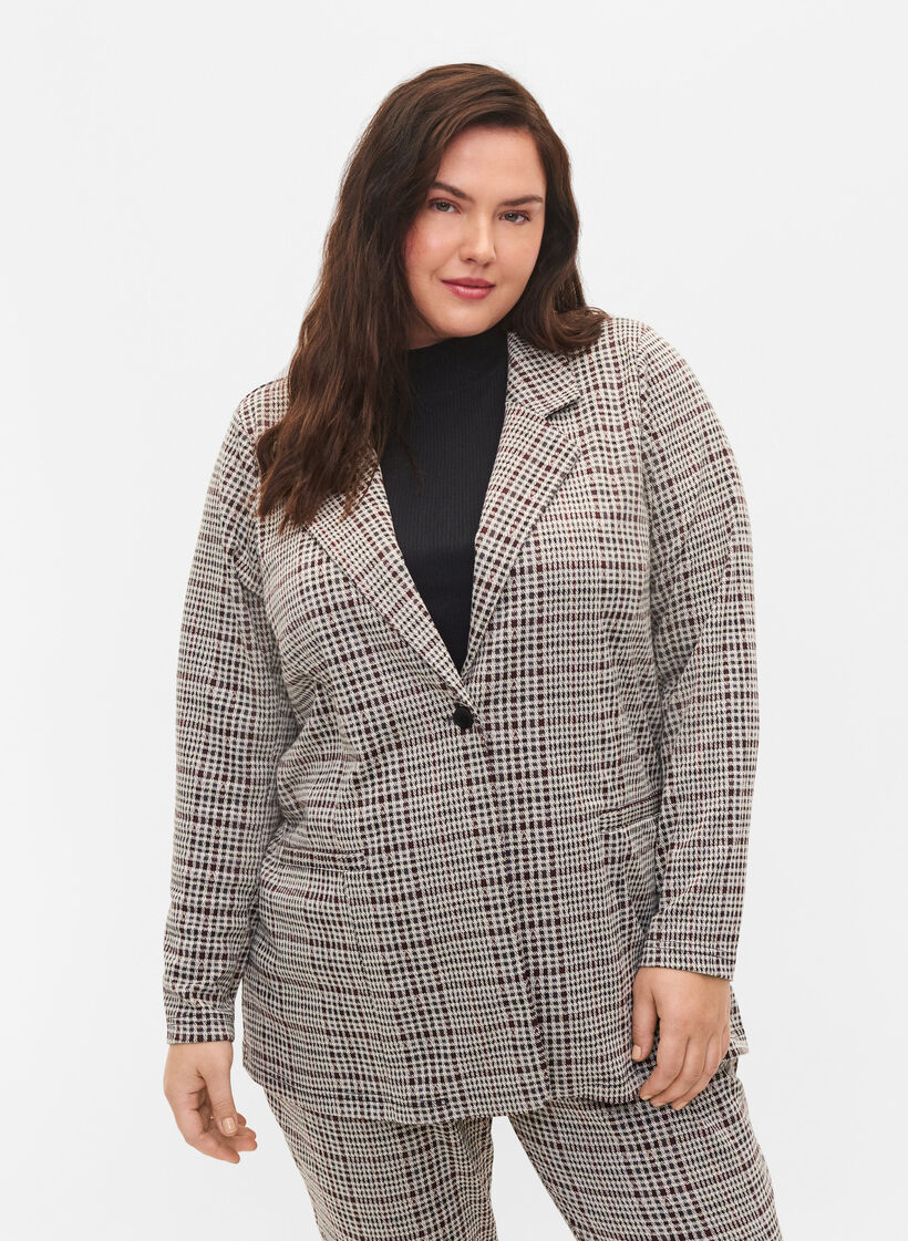 Ruudullinen bleiseri napilla, Brown Check, Model image number 0
