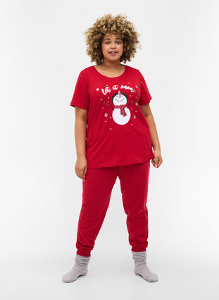 Jouluinen t-paita puuvillasta, Tango Red Snowman, Model image number 2