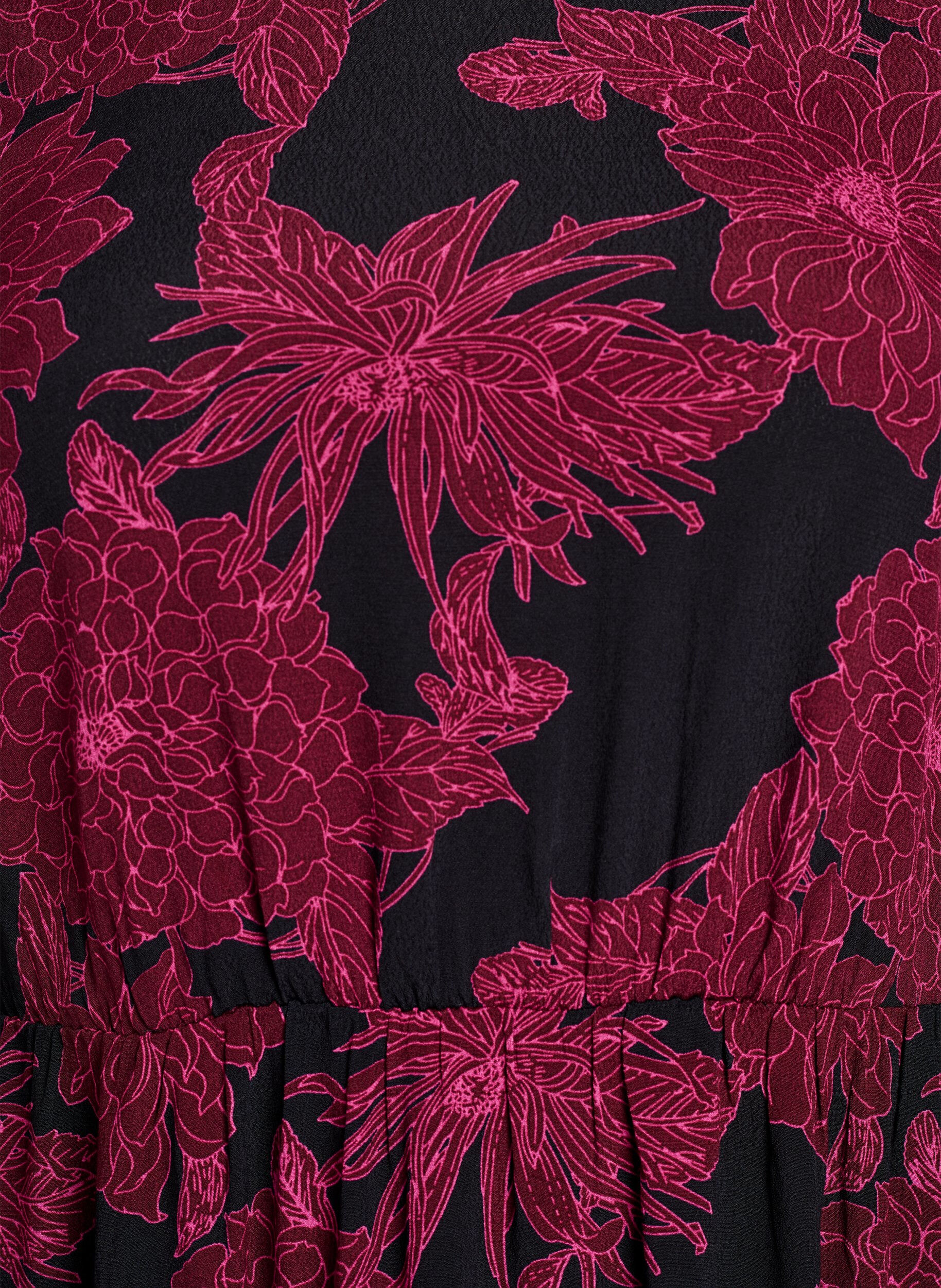 Zizzi Viskoosimekko, jossa on painatus ja pitk&auml;t hihat, Tumma Bordeaux, Packshot image number 2