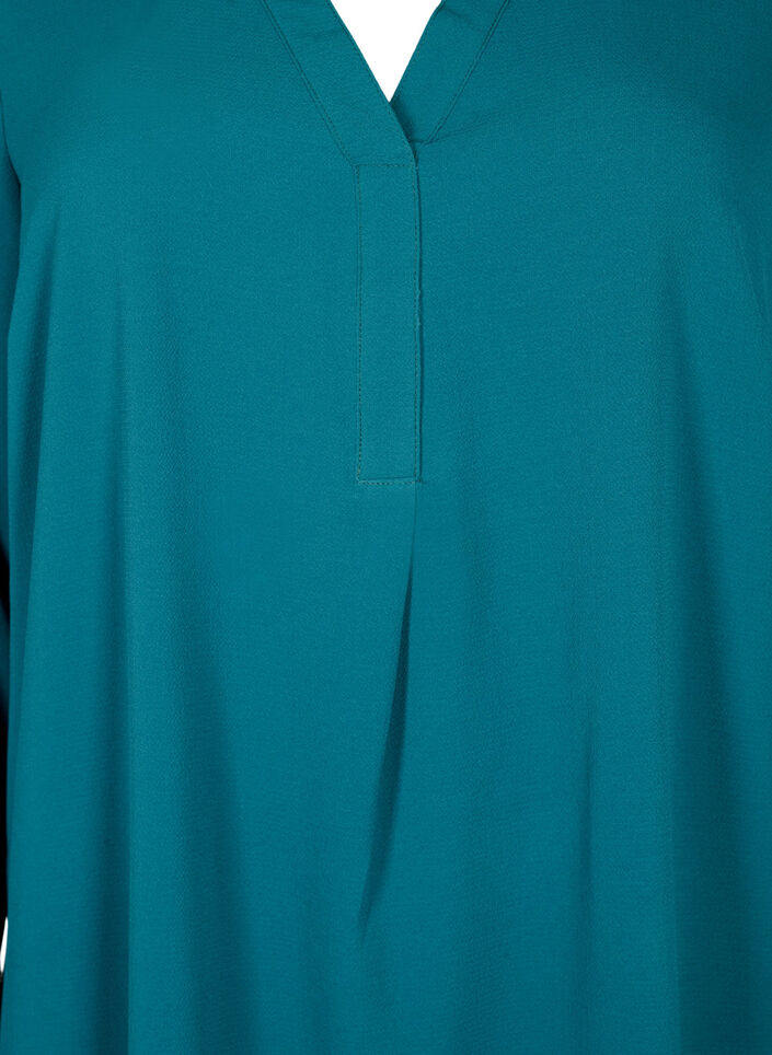 Pitkähihainen V-kaula-aukkoinen mekko., Deep Teal, Packshot image number 2