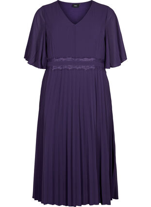 Pliseerattu mekko lyhyillä hihoilla, Purple Velvet, Packshot image number 0