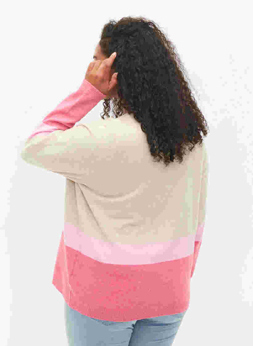 Raidallinen neulepusero pyöreällä pääntiellä, Hot Pink Comb, Model image number 1