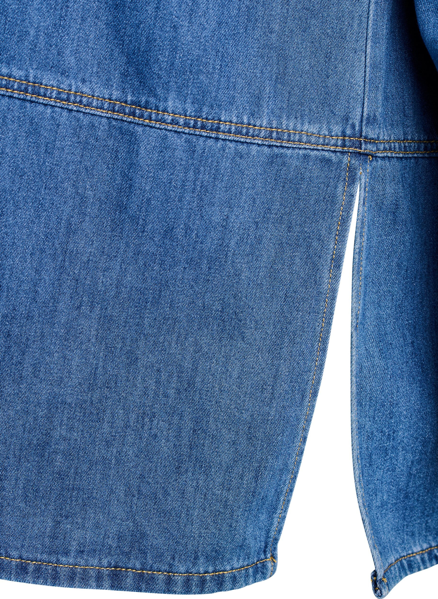 Zizzi Rento farkkupusero kauluksella ja nappilistalla, Sininen, Packshot image number 3