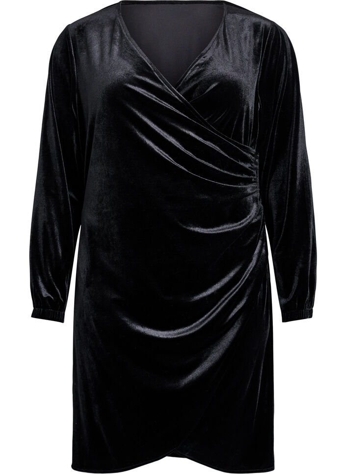 Lyhyt velourmekko kietaisuefektillä, Musta, Packshot