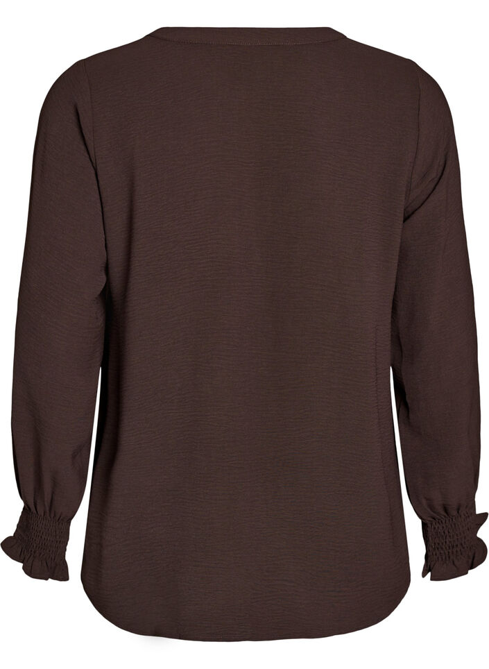 Pusero smock-kalvosimilla ja v-p&auml;&auml;ntiell&auml;, Ruskea, Packshot image number 1