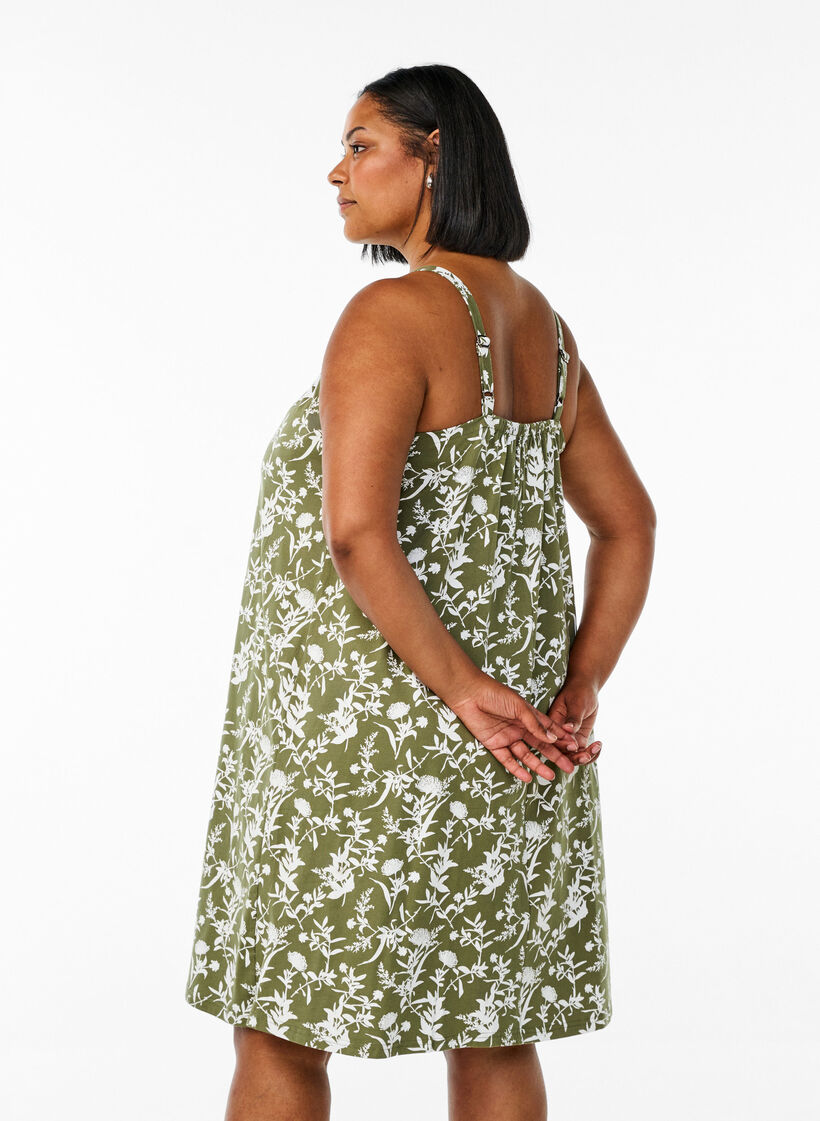 Midipituinen olkainmekko luomupuuvillaa, Vihre&auml;, Model image number 2
