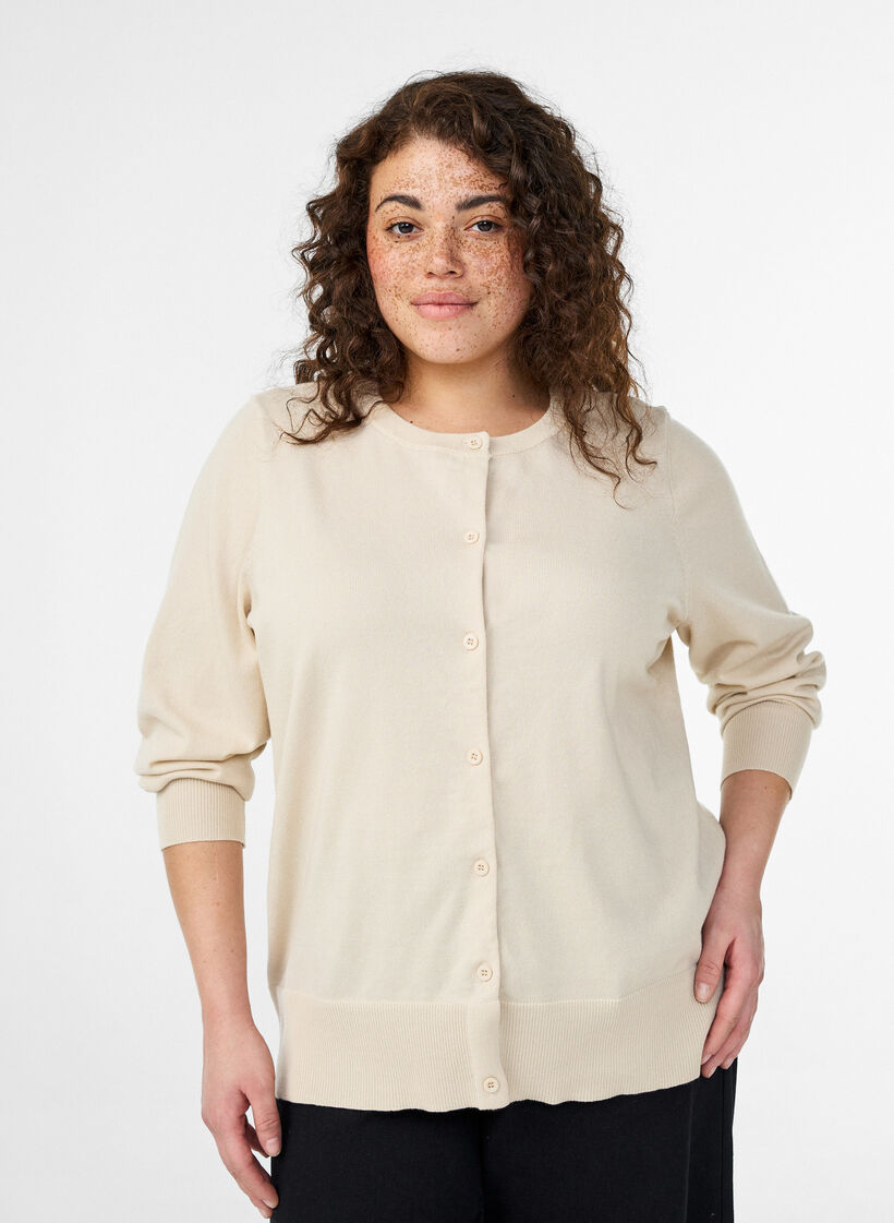Hienoneulottu neuletakki py&ouml;re&auml;ll&auml; p&auml;&auml;ntiell&auml;, Beige, Model image number 0