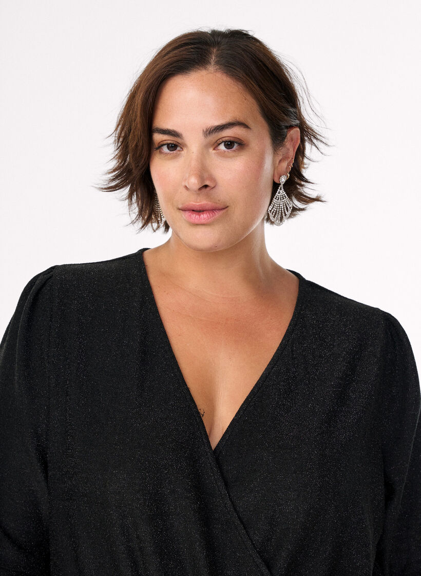 Kimaltava jumpsuit vyöllä, Musta, Model image number 2