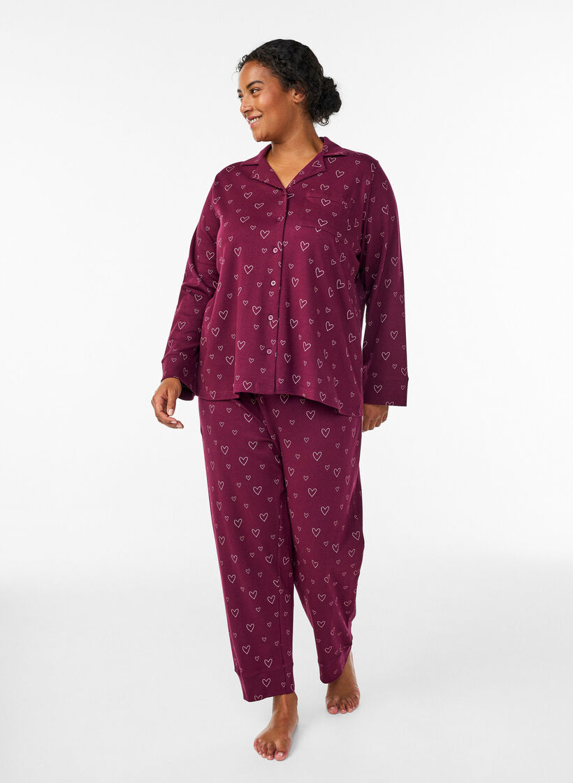 Puuvillapjama -housut korkealla vy&ouml;t&auml;r&ouml;ll&auml;, Punainen, Model image number 0