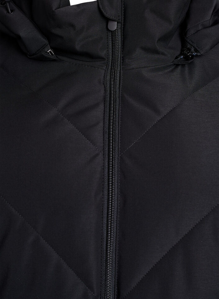 Pitkä talvitakki koukku-kiinnityksillä ja tekoturkiskauluksella, Musta, Packshot image number 2