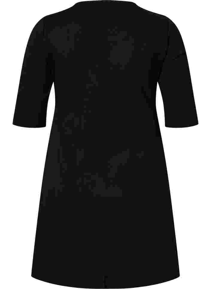 Yksivärinen mekko 3/4-hihoilla ja halkiolla, Black, Packshot image number 1