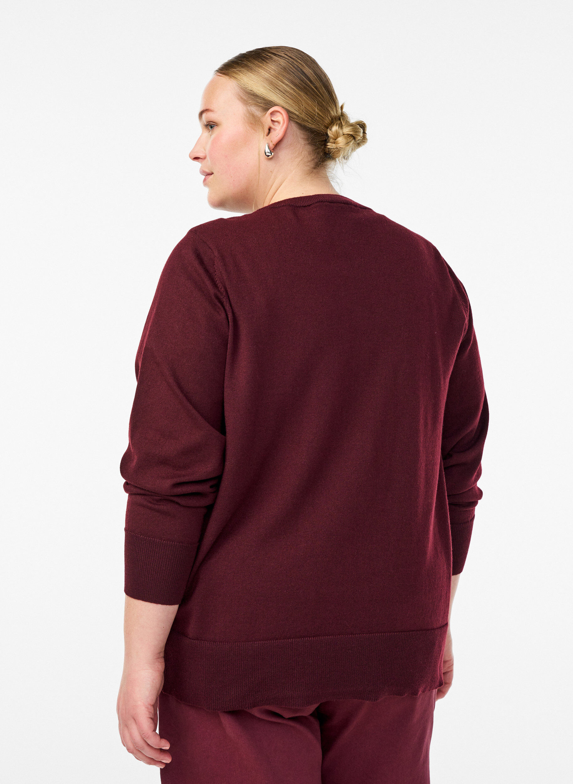 ZizziHienoneulottu neuletakki py&ouml;re&auml;ll&auml; p&auml;&auml;ntiell&auml;, Punainen, Model image number 2