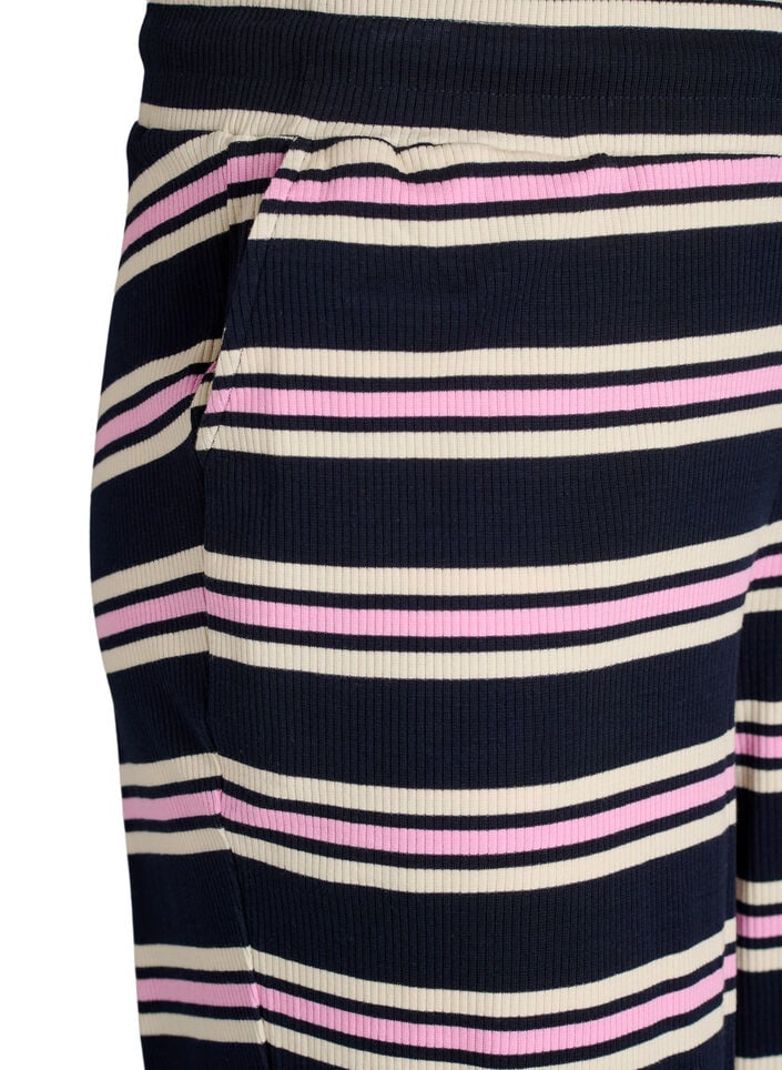 Raidalliset pyjamahousut leveill&auml; lahkeilla, Sininen, Packshot image number 2