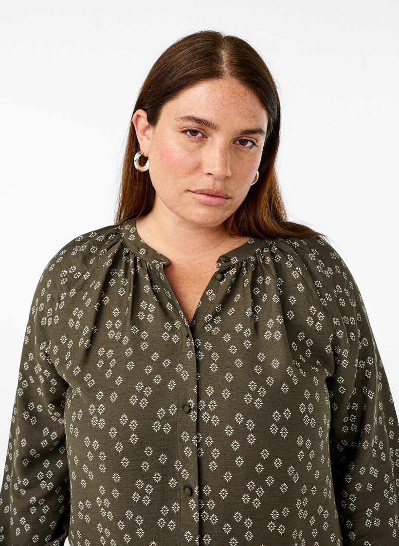 Pitkähihainen tunika kukallisella kuosilla, Vihreä, Image image number 0