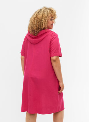 Puuvillan ja pellavan sekoitteesta valmistettu hupullinen mekko, Beetroot Purple, Model image number 1