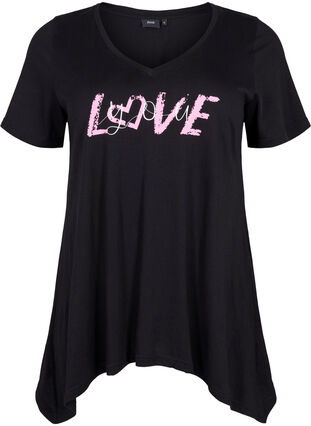 Puuvillainen t-paita lyhyillä hihoilla, Black LOVE, Packshot image number 0