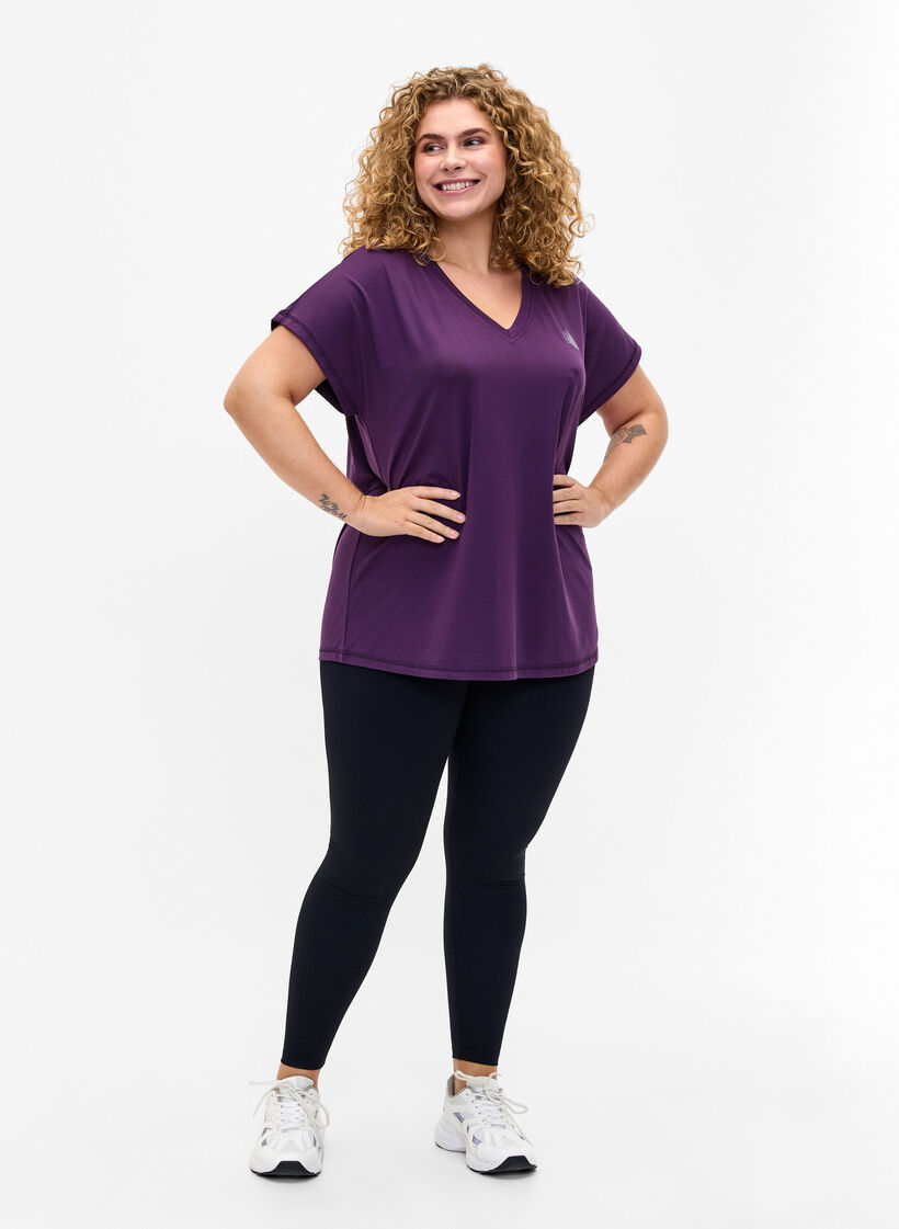 Väljä treenipaita, jossa on V-pääntie, Purple Pennant, Model image number 2