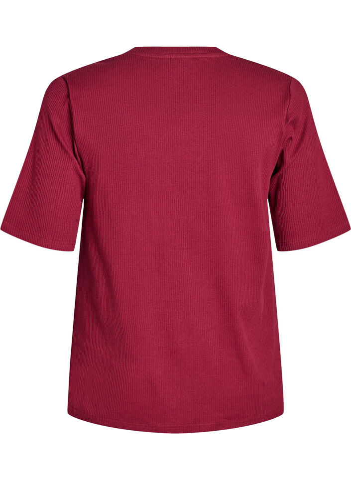 Ribattu jerseypusero, jossa on lyhyet hihat, Tumma Bordeaux, Packshot image number 1