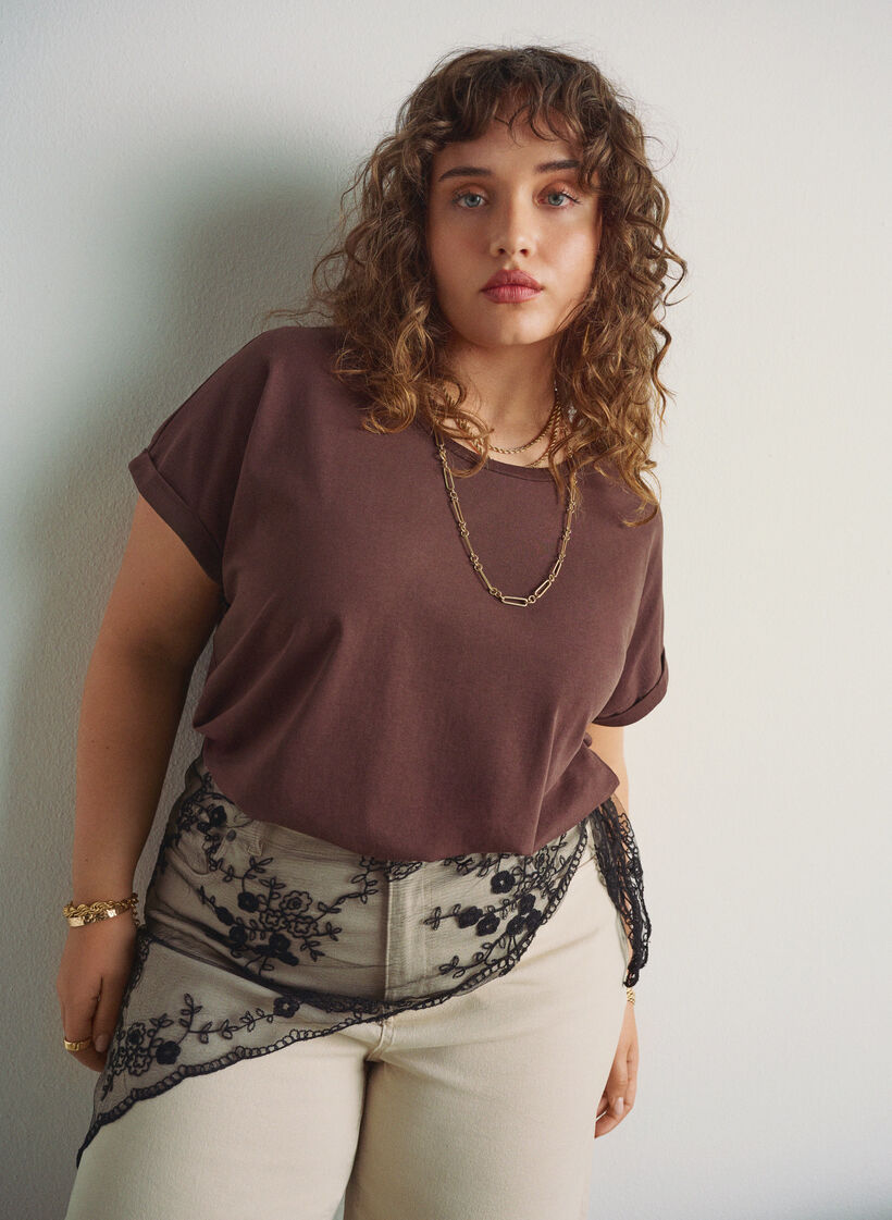 Lyhythihainen t-paita puuvillasekoitteesta, Ruskea, Image image number 0