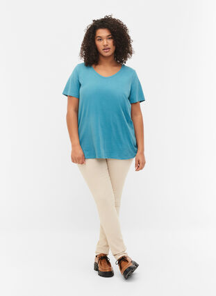 Yksivärinen perus t-paita puuvillasta, Brittany Blue, Model image number 2