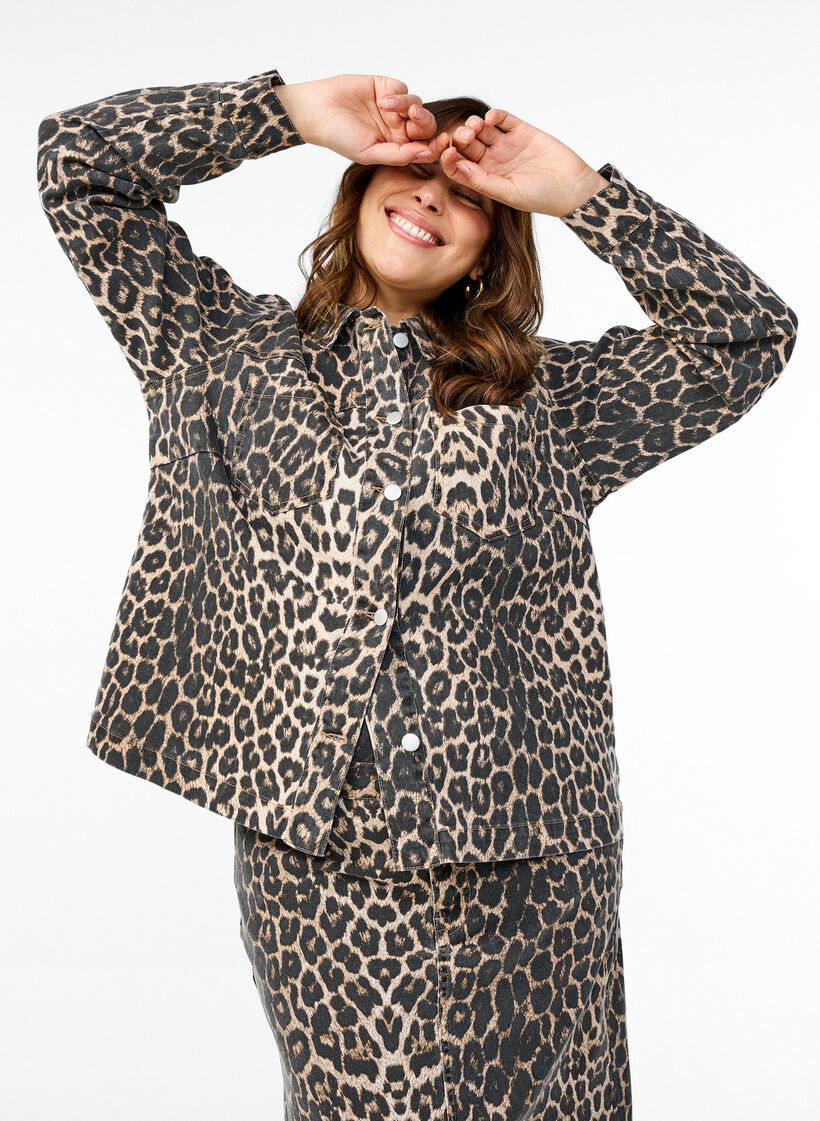 Farkkutakki leopardikuvioinnilla ja rintataskuilla, Ruskea, Image image number 0