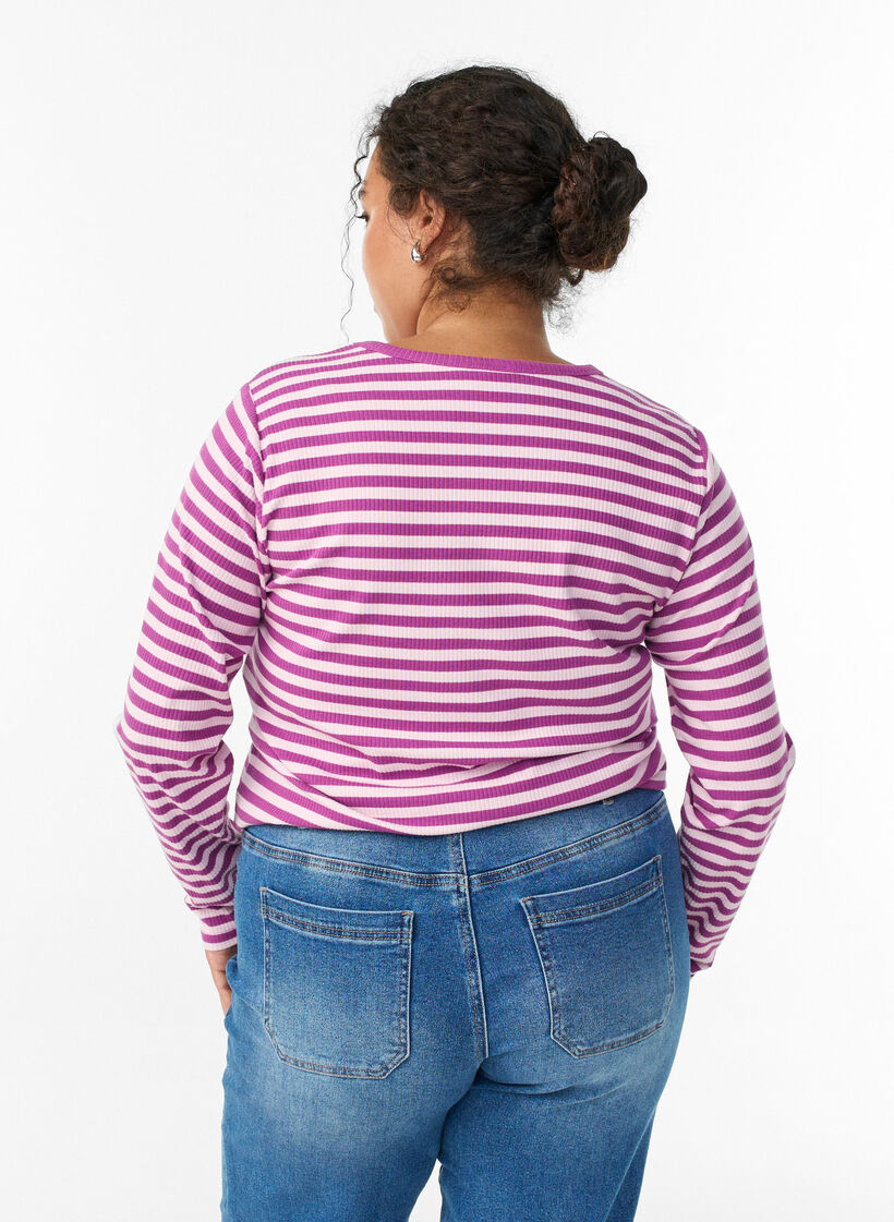 Raidallinen pusero pitkill&auml; hihoilla, Violetti, Model image number 2
