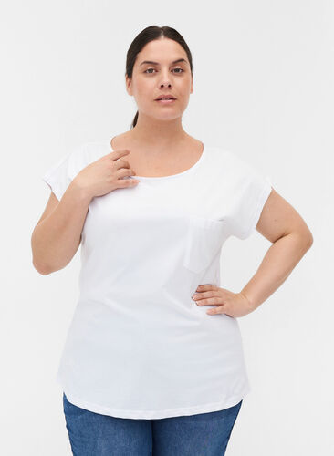 Ekologisesta puuvillasta valmistettu t-paita rintataskulla, Bright White, Model image number 0
