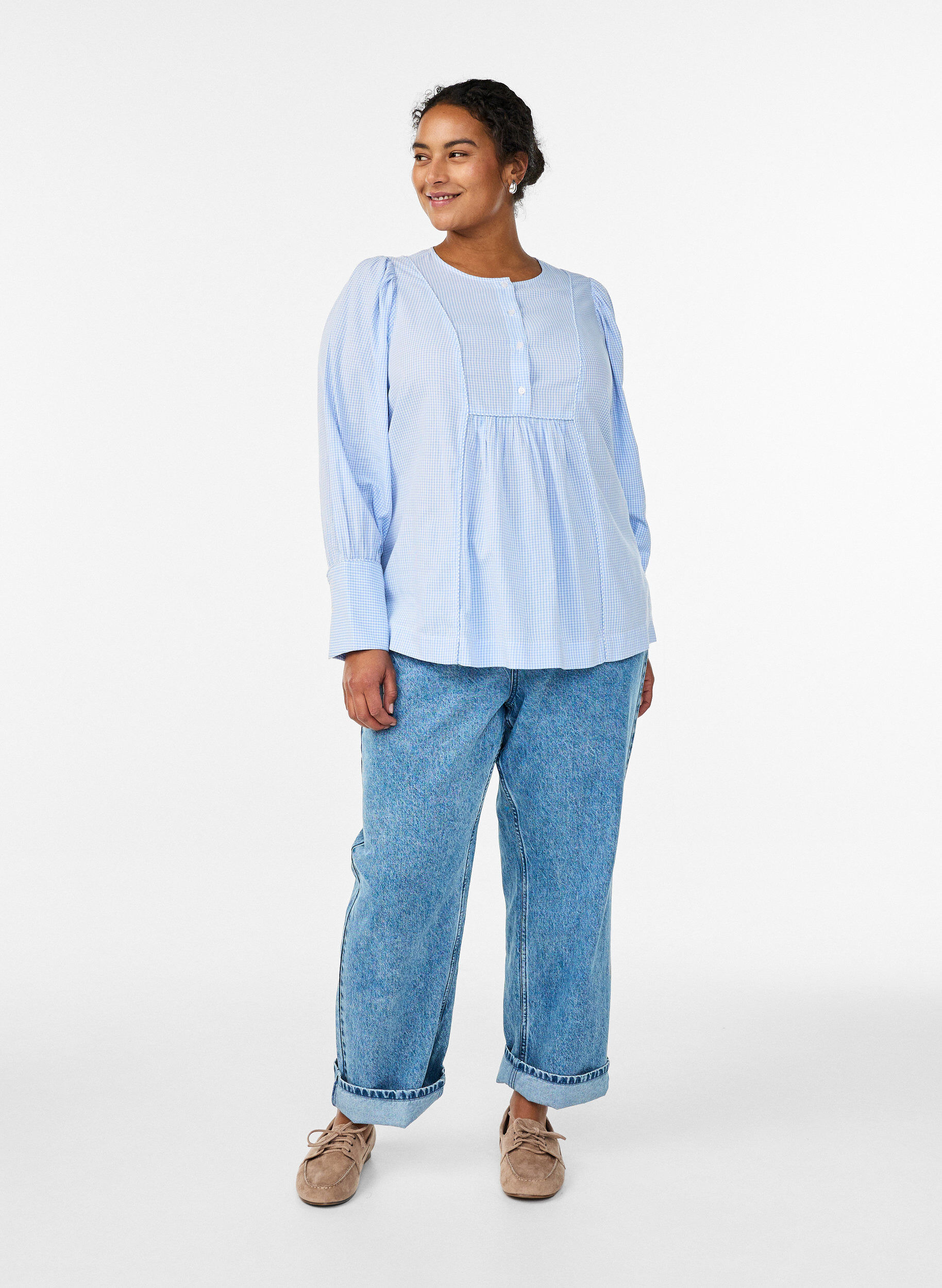 Zizzi A-linjainen ruutupusero, Sininen, Model image number 1