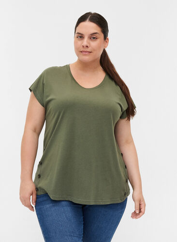 Puuvillainen t-paita napeilla, Thyme, Model image number 0