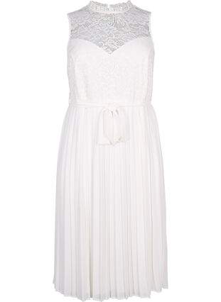 Hihaton mekko, jossa pitsiä ja laskoksia, Bright White, Packshot image number 0