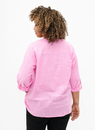 Puuvillainen paitapusero v-aukolla, Rosebloom, Model image number 1