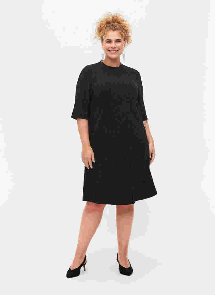Kuvioitu mekko glitterillä ja lyhyillä hihoilla, Black/Black Lurex, Model image number 2