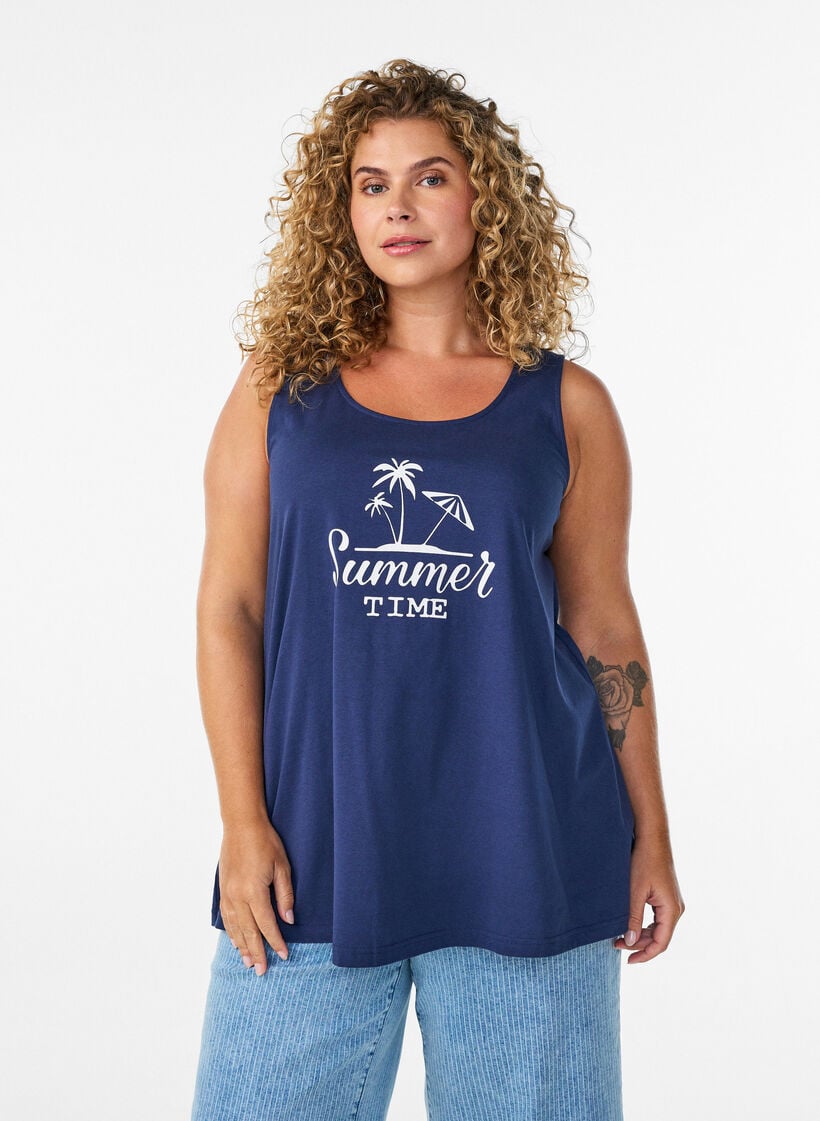 Puuvillatoppi A-mallissa, Sininen, Model image number 0