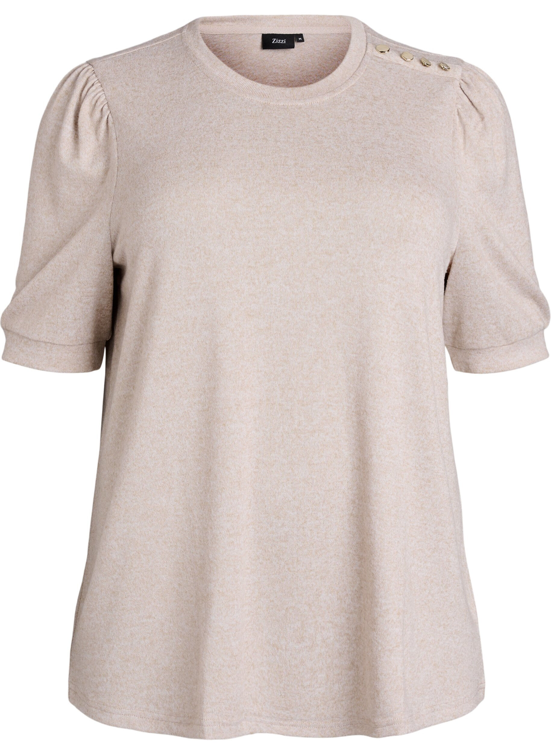 ZizziPusero nappidetaljilla ja lyhyill&auml; puhvihihoilla, Beige, Packshot image number 0