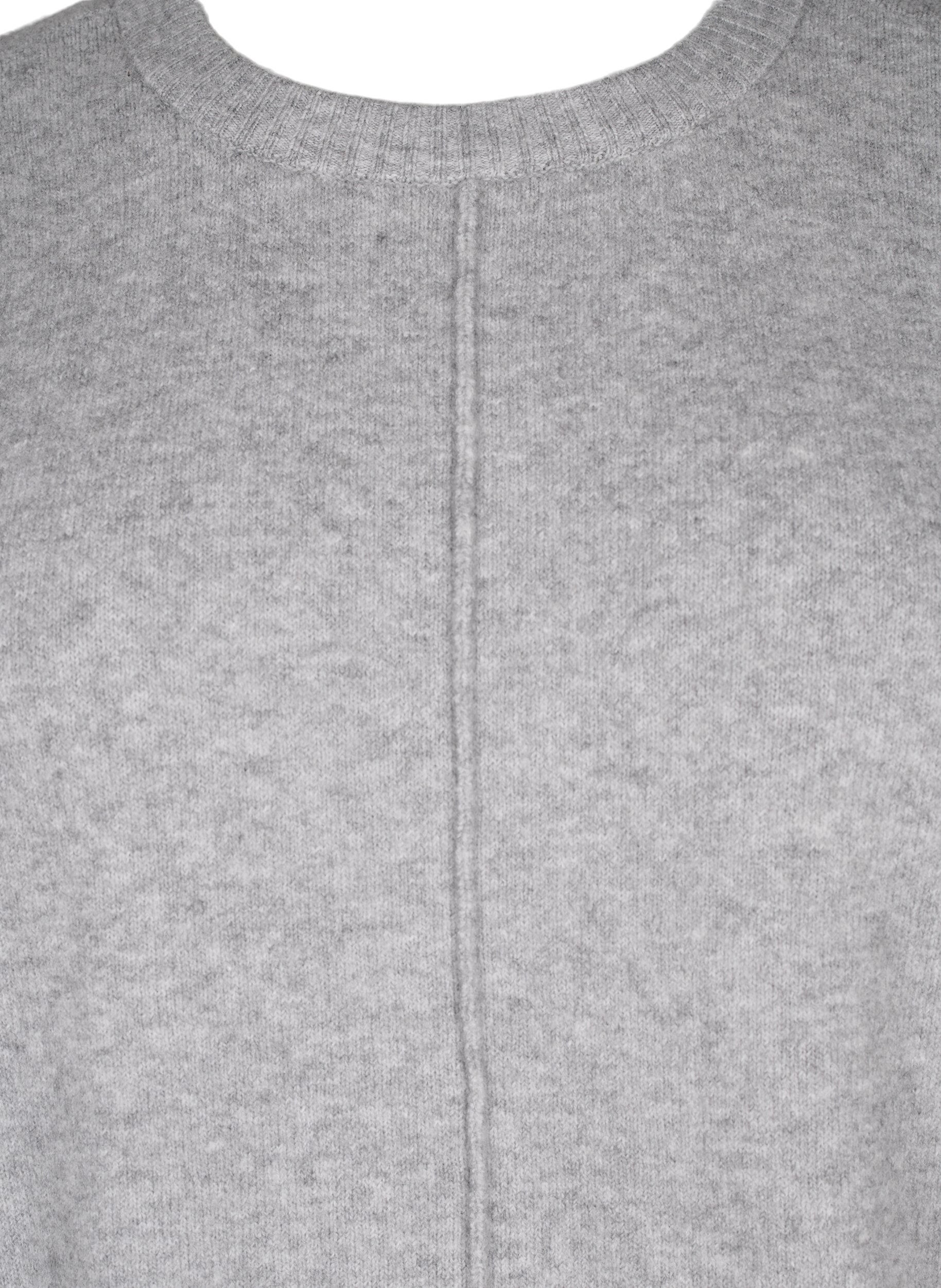 Zizzi Neulepusero, jossa on py&ouml;re&auml; p&auml;&auml;ntie ja keskisauma, Light Grey Melange, Packshot image number 2