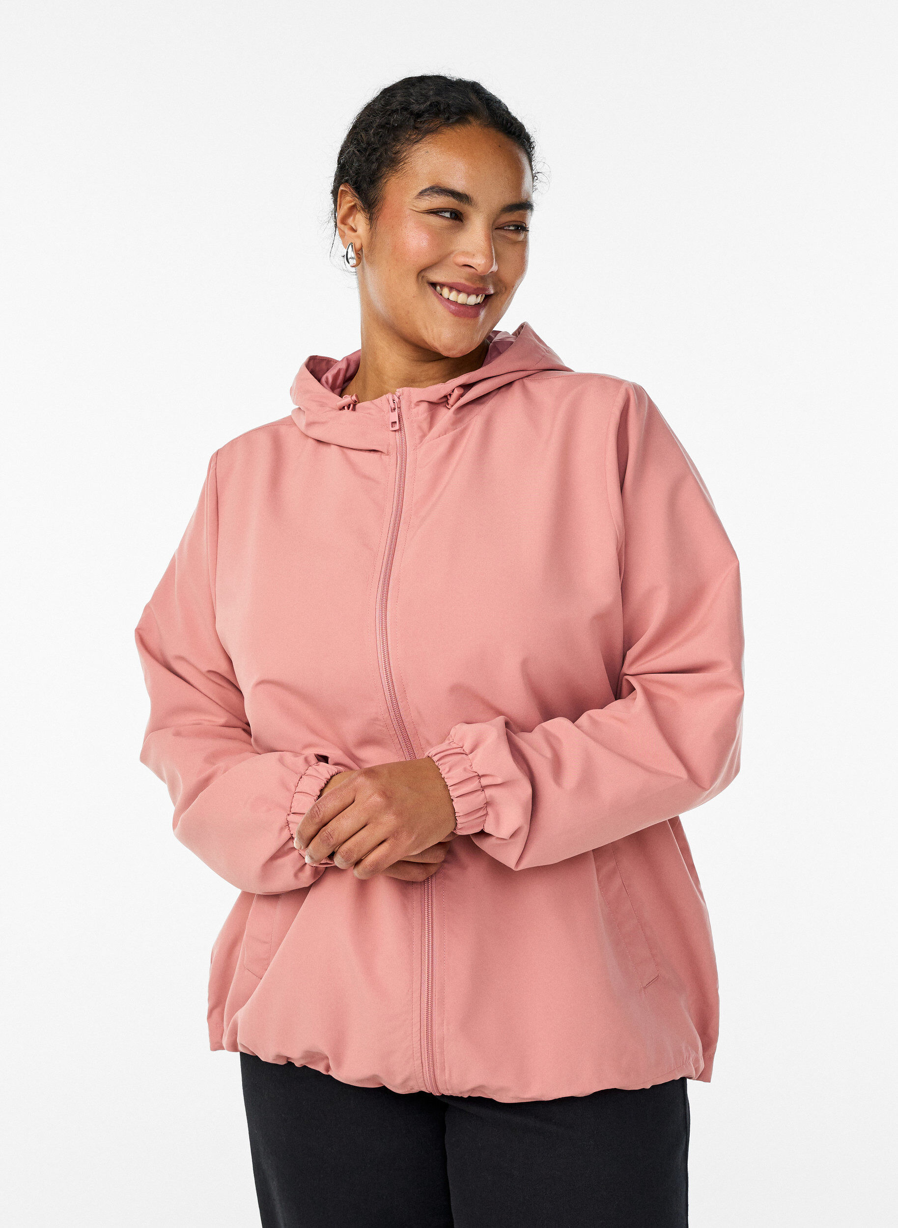 ZizziKevyt takki hupulla ja vetoketjulla, Vaaleanpunainen, Model image number 0
