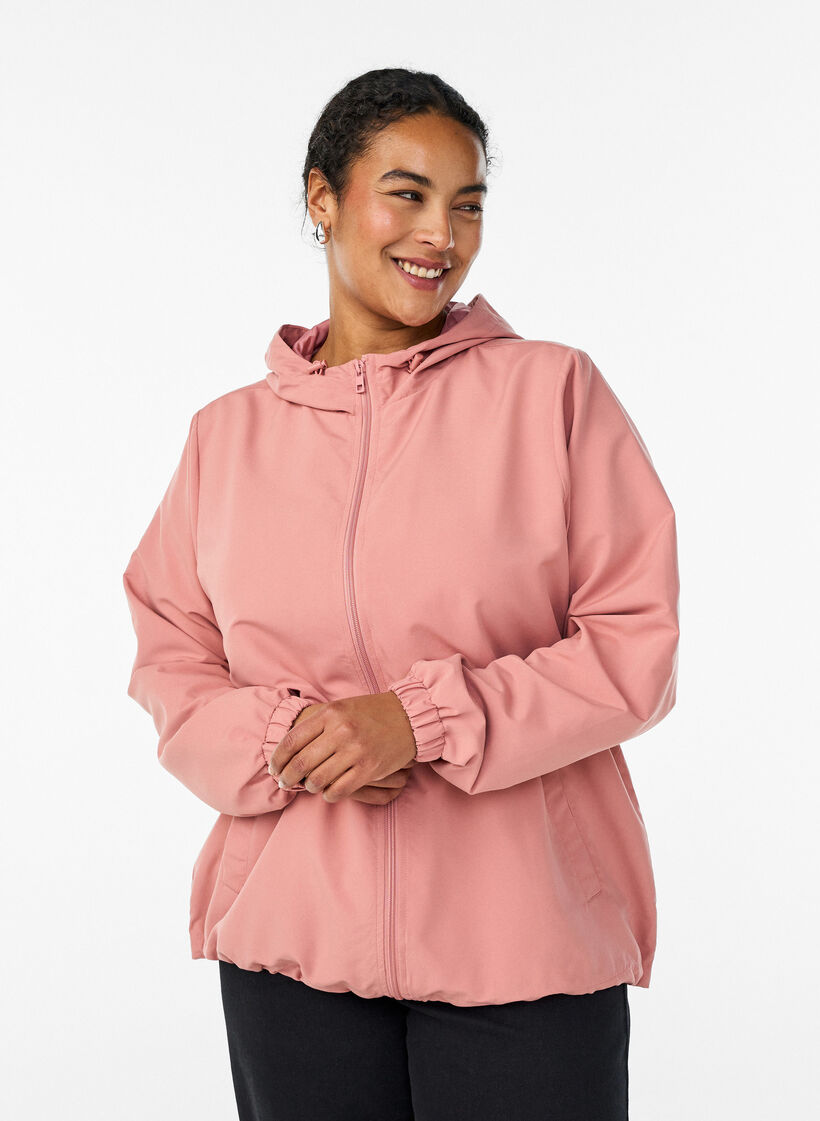 Kevyt takki hupulla ja vetoketjulla, Vaaleanpunainen, Model image number 0
