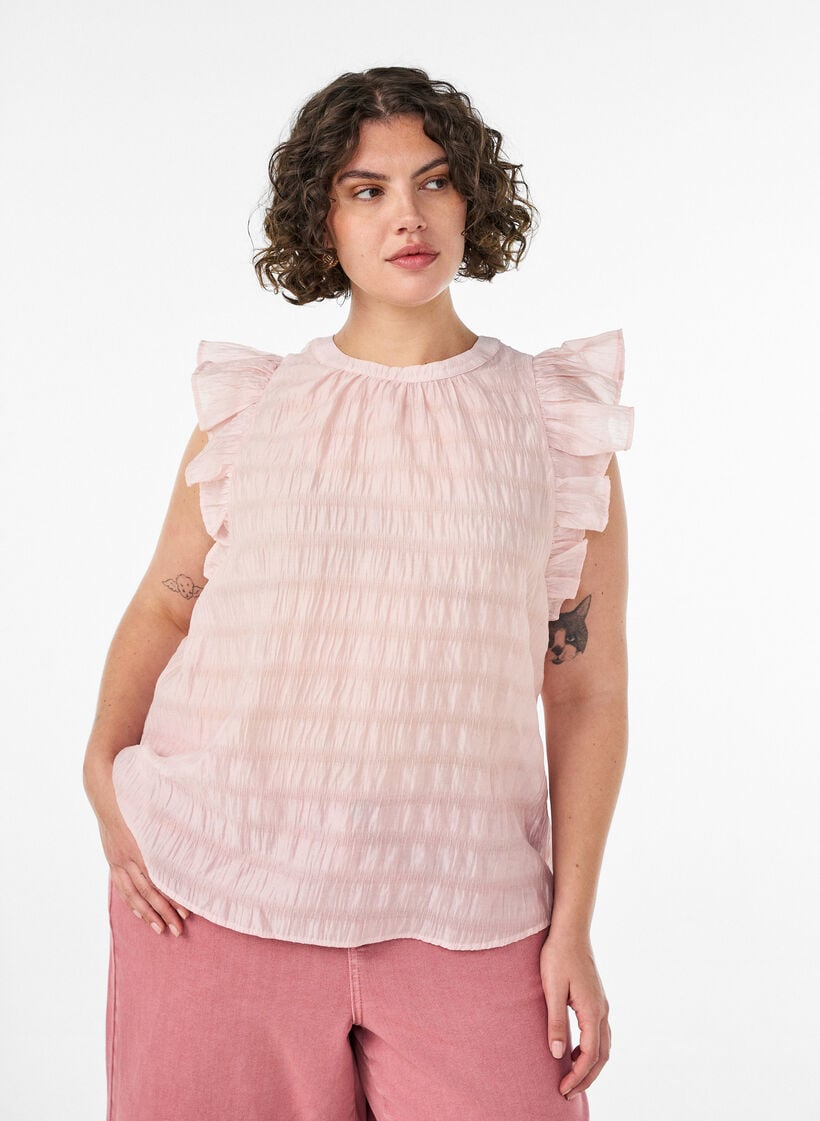 Hihaton pusero tekstuurilla ja r&ouml;yhel&ouml;ill&auml;, Vaaleanpunainen, Model image number 0
