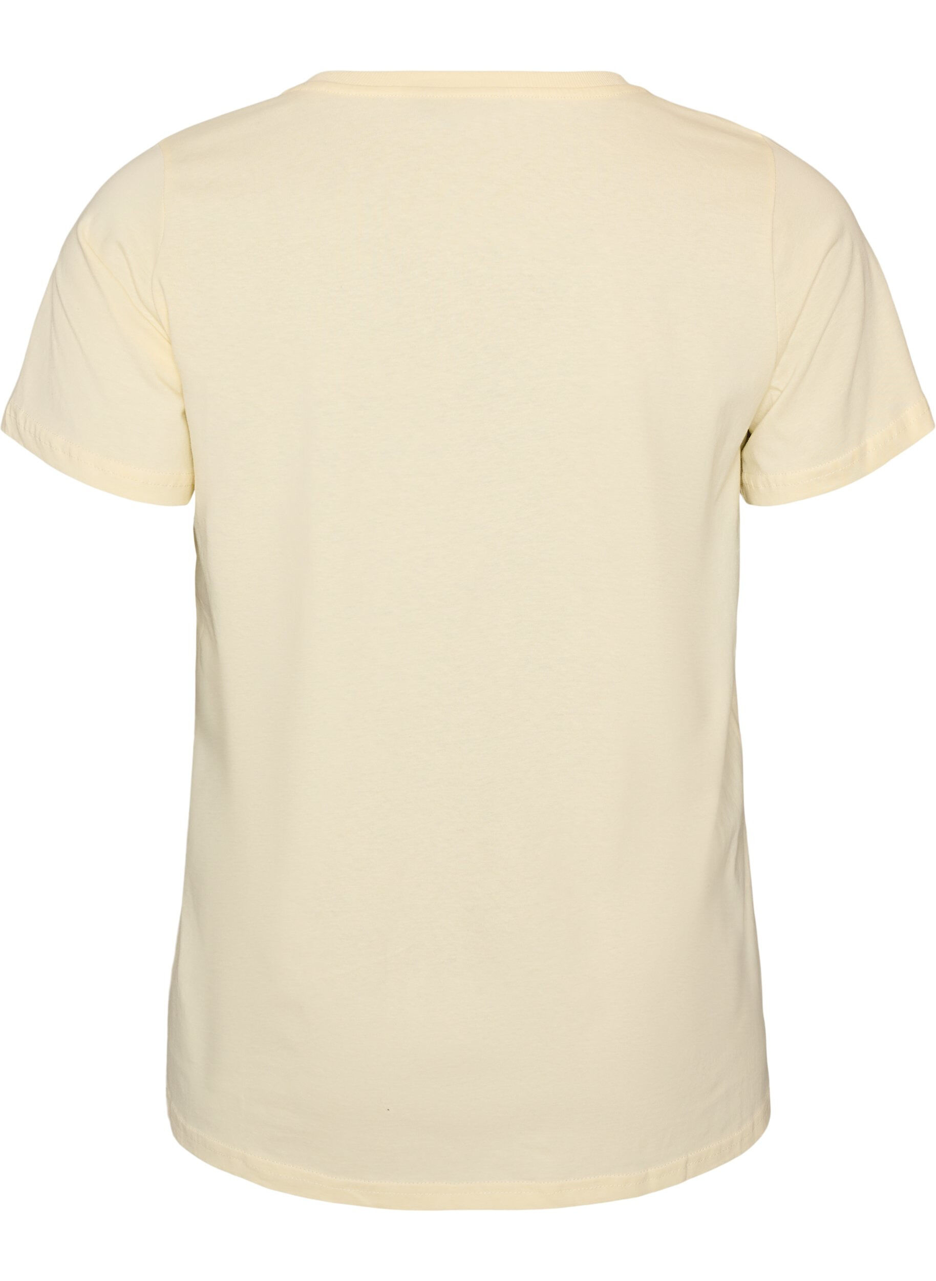 ZizziPuuvillainen T-paita etuprintill&auml; ja V-p&auml;&auml;ntiell&auml;, Beige, Packshot image number 1