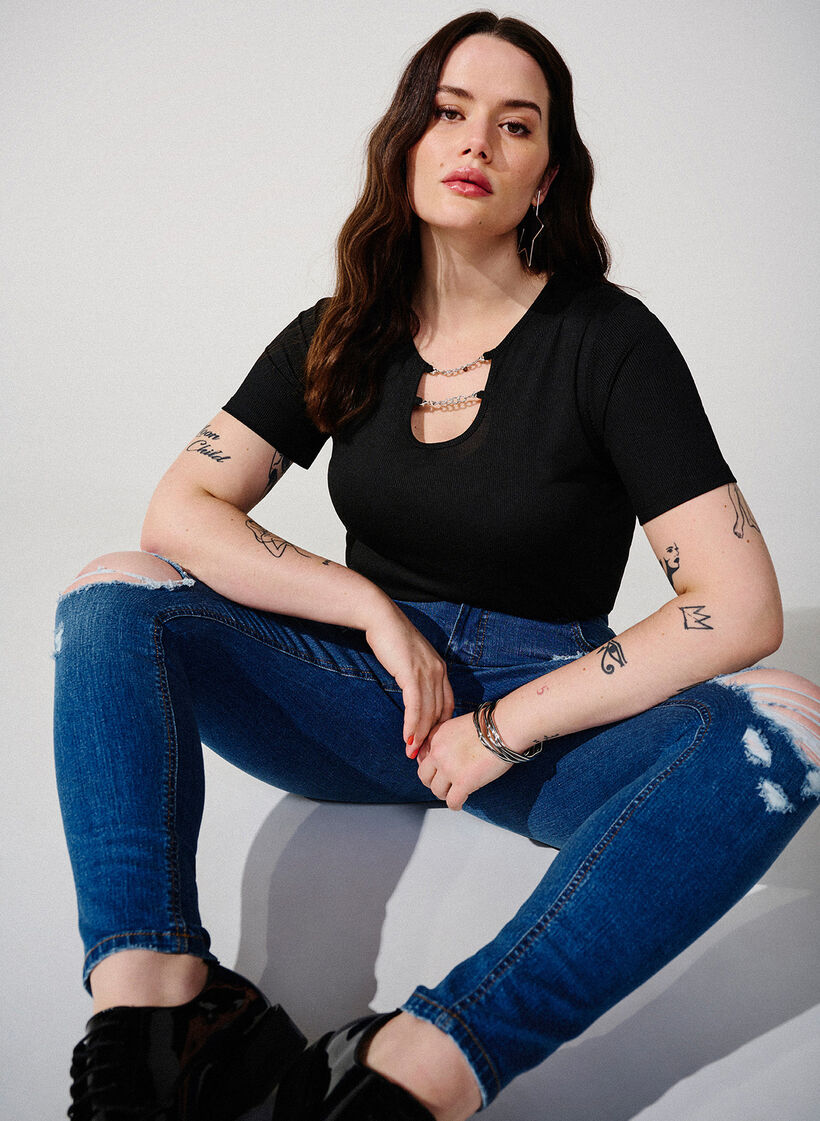 Kulutetut slim fit -farkut, Blue Denim, Image image number 0