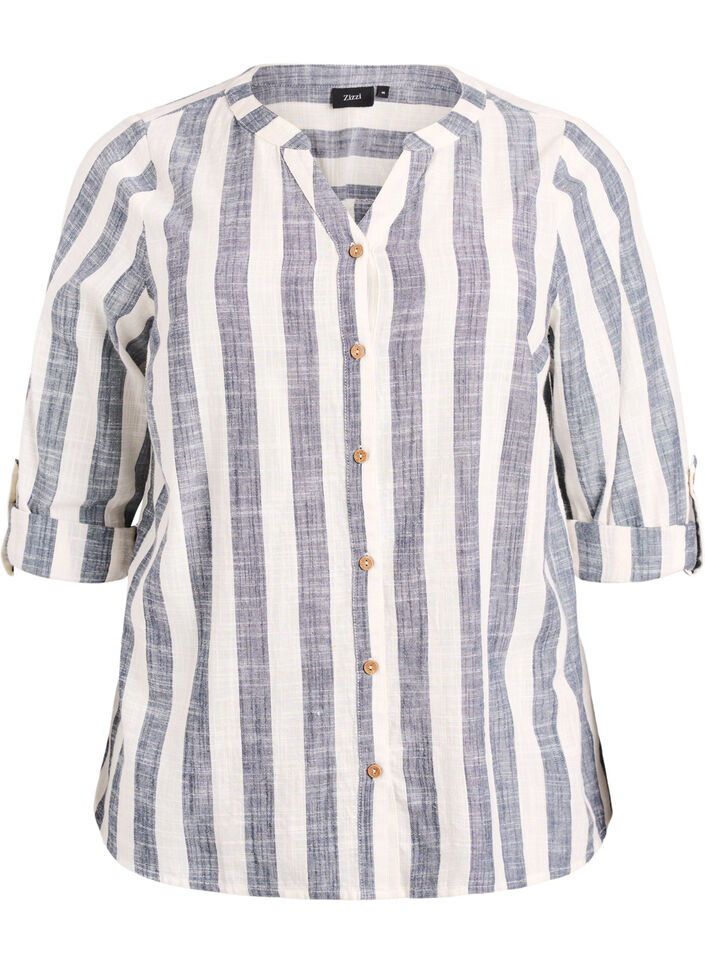 Puuvillainen paitapusero V-p&auml;&auml;ntiell&auml;, Sininen, Packshot image number 0