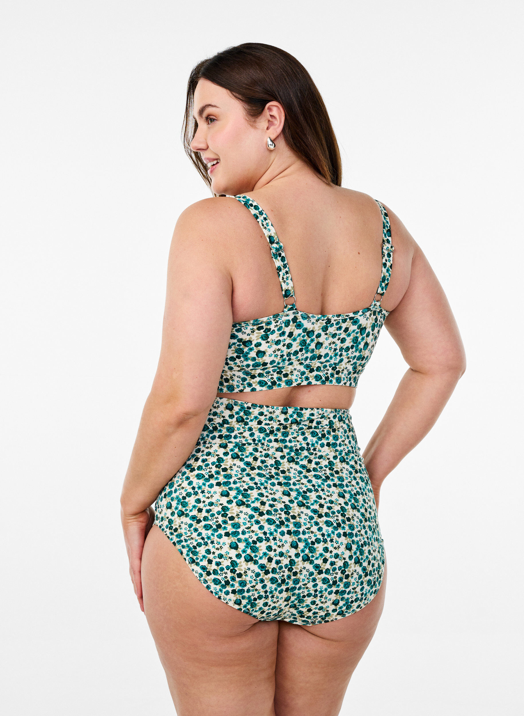 Zizzi Kukallinen bikinien yl&auml;osa r&ouml;yhel&ouml;yksityiskohdilla, Vihre&auml;, Model image number 2