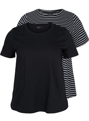 2 perus t-paitaa puuvillasta, Black/Black Stripe, Packshot image number 0