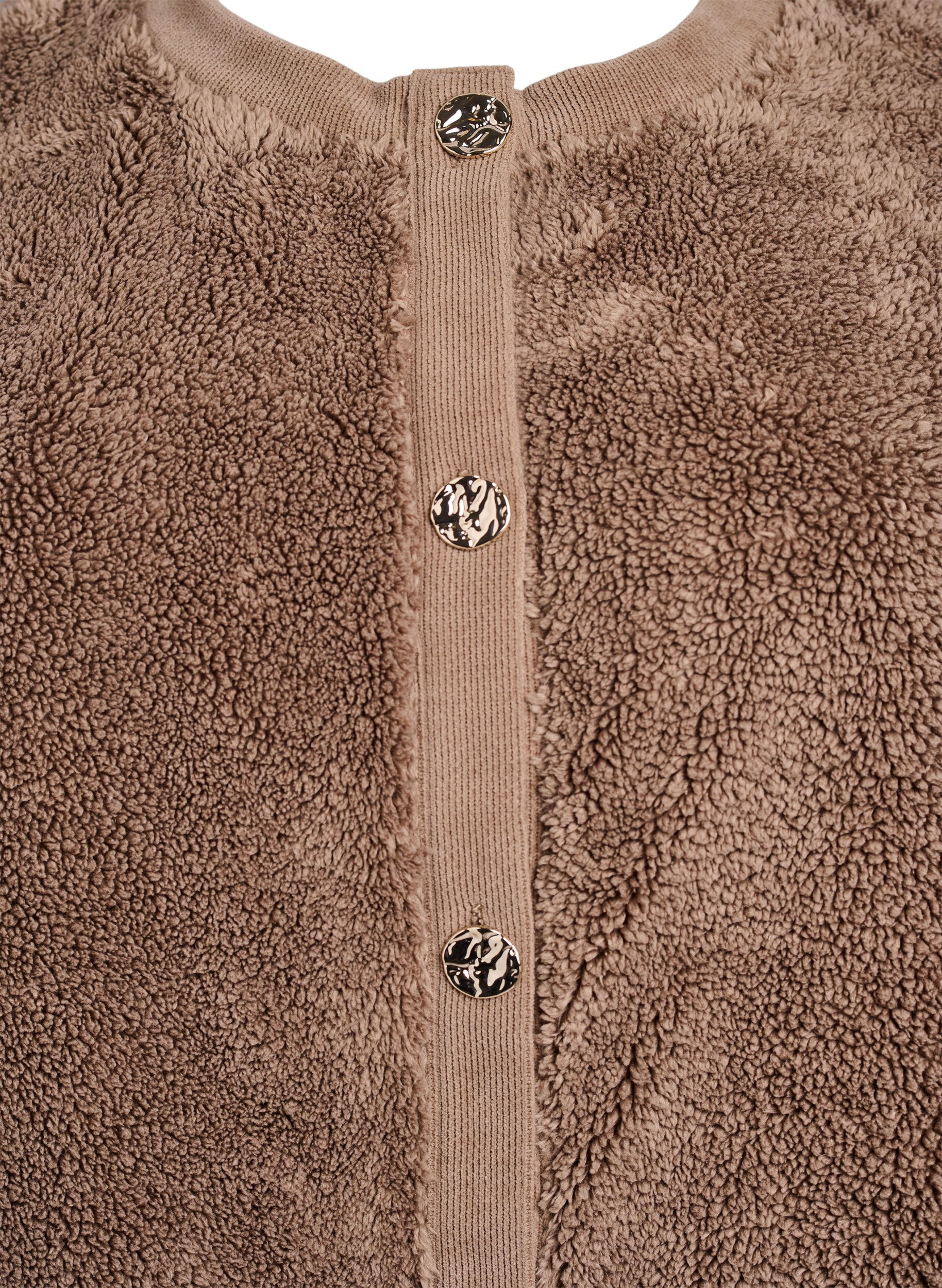 Zizzi Teddy-neuletakki koristeellisilla napeilla, Ruskea, Packshot image number 2